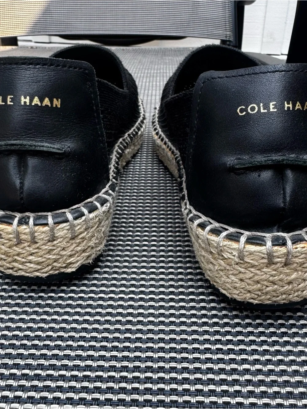 Cole Haan Black Pinch Classic Knit w/ Leather Espadrilles, Size 5